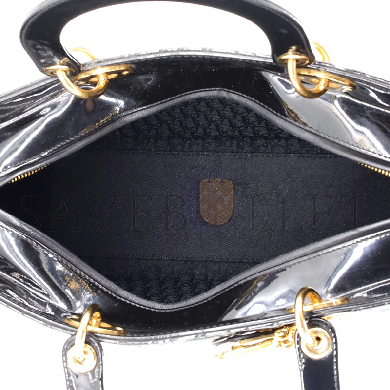 DIOR PATENT CANNAGE LARGE LADY DIOR BLACK  (32*25*12.1cm)